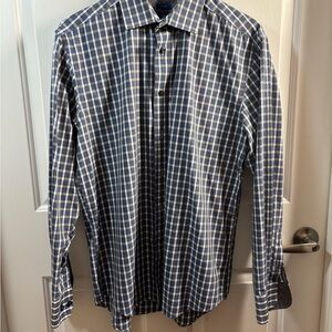 Egara Blue and White Casual Button Down Shirt